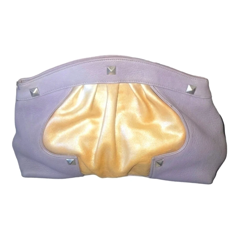 Rebecca Minkoff Vintage Pebbled Leather Studded Lavender & Gold Clutch Bag